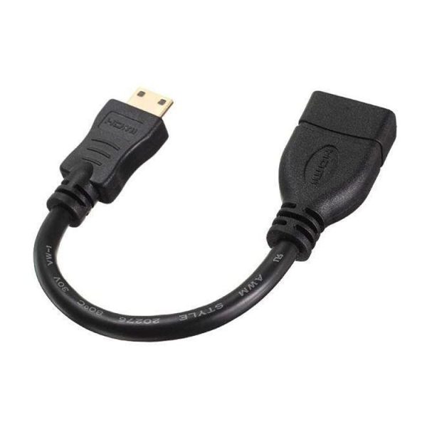 16cm Gold Plated Mini HDMI Male to HDMI 19 Pin Female Cable (Black) - Image 3