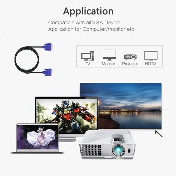 1.5m Good Quality VGA 15 Pin Male to VGA 15 Pin Female Cable for LCD Monitor, Projector, etc - Image 5