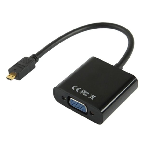 22cm Full HD 1080P Micro HDMI Male to VGA Female Video Adapter Cable with Audio Cable (Black) - Image 2