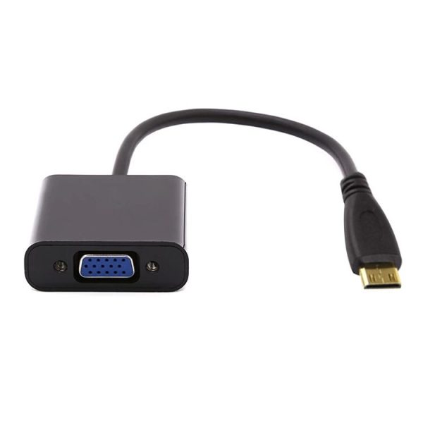 22cm Full HD 1080P Mini HDMI Male to VGA Female Video Adapter Cable with Audio Cable (Black) - Image 2
