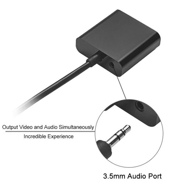22cm Full HD 1080P Mini HDMI Male to VGA Female Video Adapter Cable with Audio Cable (Black) - Image 3