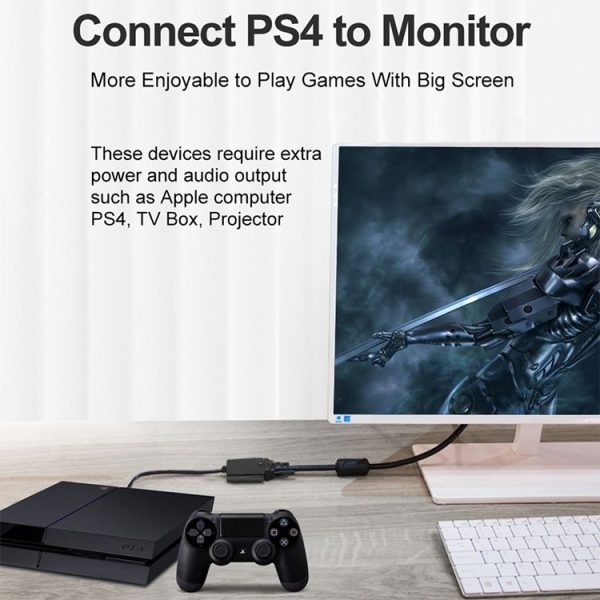 22cm Full HD 1080P Mini HDMI Male to VGA Female Video Adapter Cable with Audio Cable (Black) - Image 6