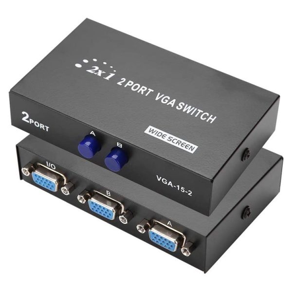 2 Port VGA Switch Box, 2 In 1 Out For LCD PC TV Monitor - HD15 (FJ-15-2C) (Black)