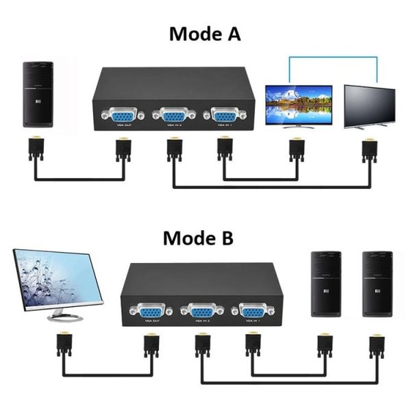 2 Port VGA Switch Box, 2 In 1 Out For LCD PC TV Monitor - HD15 (FJ-15-2C) (Black) - Image 4