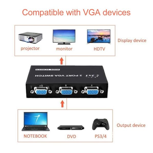2 Port VGA Switch Box, 2 In 1 Out For LCD PC TV Monitor - HD15 (FJ-15-2C) (Black) - Image 5