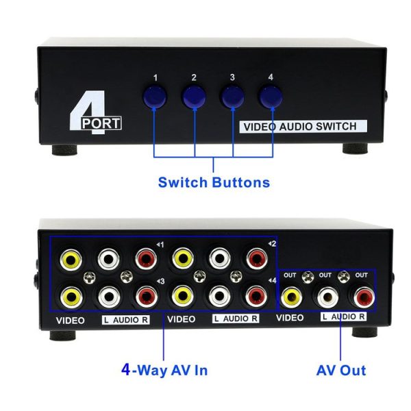 4 Port Input 1 Output Audio Video AV RCA Switch Box - Image 4