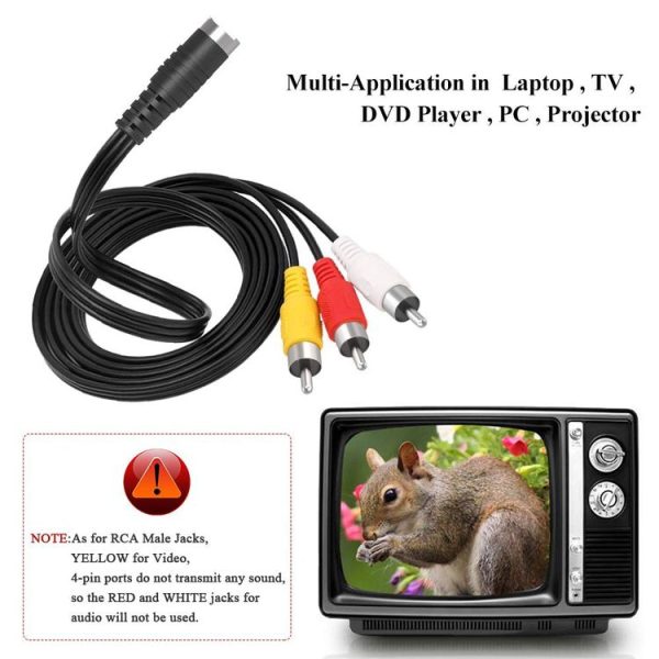4 Pin S-Video to 3 RCA AV TV Male Cable Converter Adapter, Length: 1.5M (Black) - Image 6