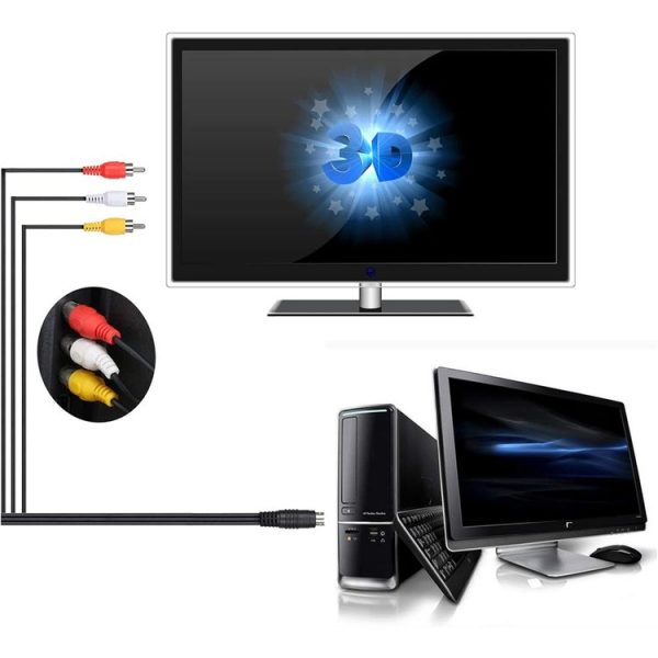 4 Pin S-Video to 3 RCA AV TV Male Cable Converter Adapter, Length: 1.5M (Black) - Image 7