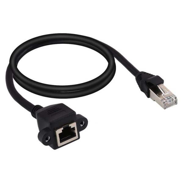 RJ45 Female to Male CAT5E Network Panel Mount Screw Lock Extension Cable, Length: 1.5m (Black) - Image 2