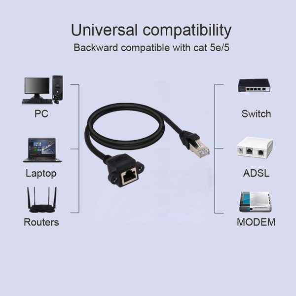RJ45 Female to Male CAT5E Network Panel Mount Screw Lock Extension Cable, Length: 1.5m (Black) - Image 5