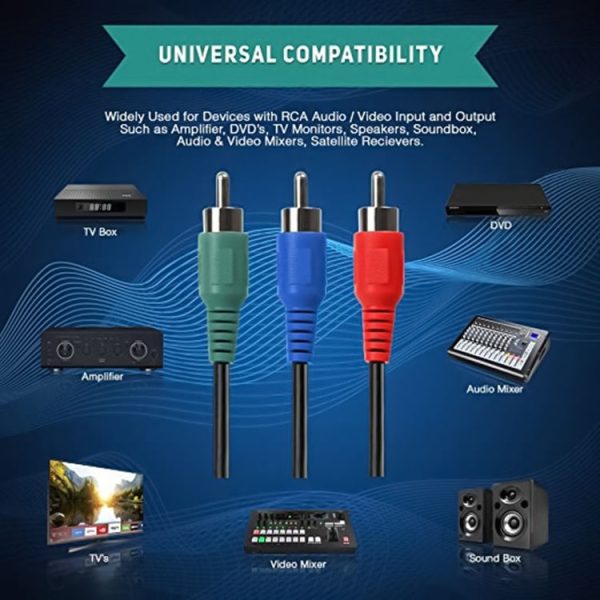 AV 3 RGB Male To 3 RGB Male Cable, Length: 1.5m - Image 4