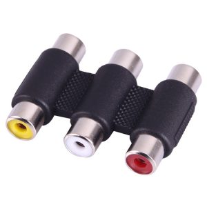 Female to Female AV 3 RCA Audio Video Coupler Adapter (Black)