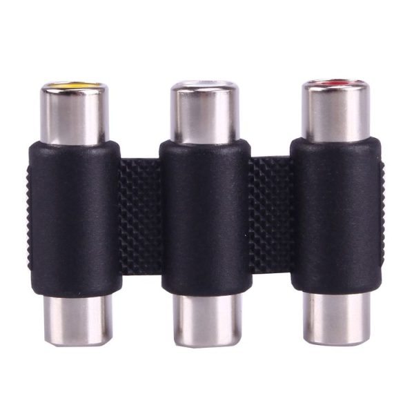Female to Female AV 3 RCA Audio Video Coupler Adapter (Black) - Image 2