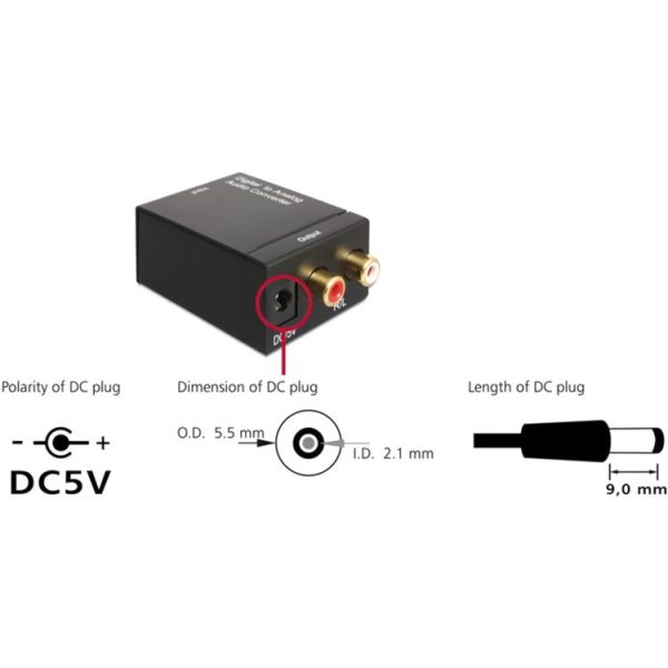 Analog RCA to Digital Optical Coaxial Toslink Audio Converter (Black) - Image 6
