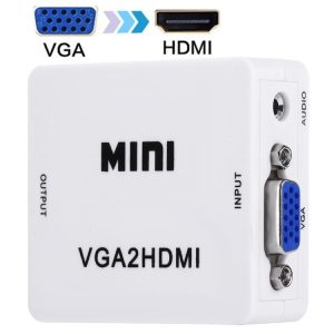 HD 1080P HDMI Mini VGA to HDMI Scaler Box Audio Video Digital Converter (White)