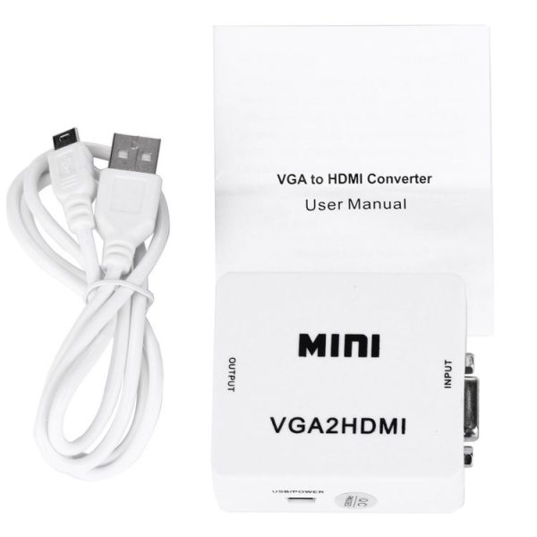 HD 1080P HDMI Mini VGA to HDMI Scaler Box Audio Video Digital Converter (White) - Image 5