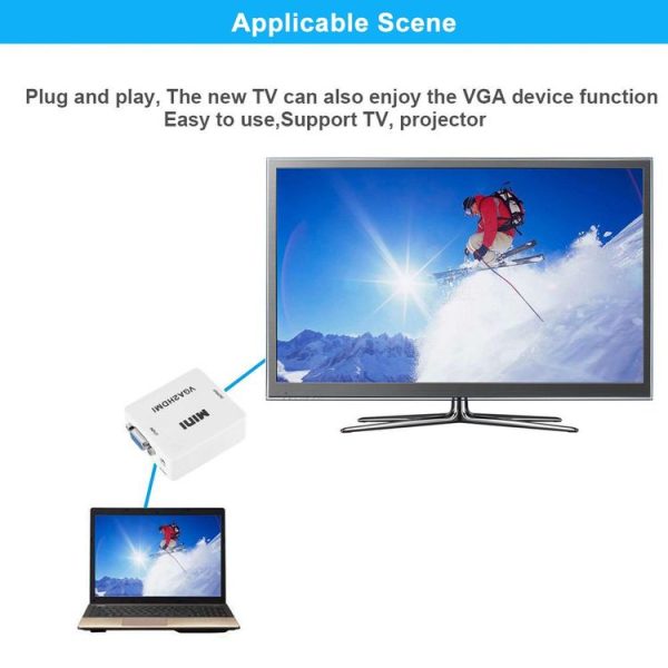 HD 1080P HDMI Mini VGA to HDMI Scaler Box Audio Video Digital Converter (White) - Image 8
