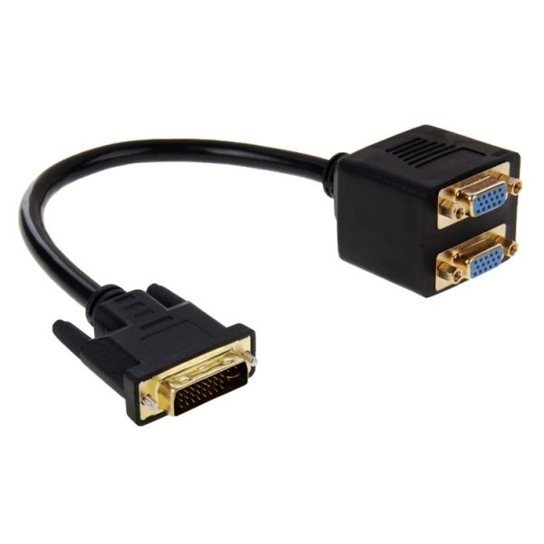 30cm DVI 24+5 Pin Male to 2 VGA Female Splitter Cable (Black) - Image 2