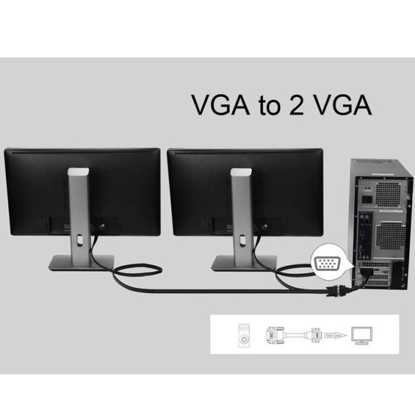 30cm VGA Male to 2 VGA Female Splitter Cable (Black) - Image 5