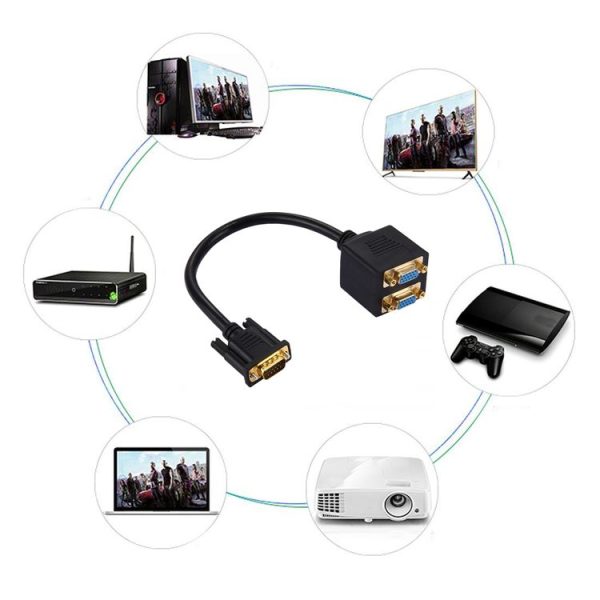 30cm VGA Male to 2 VGA Female Splitter Cable (Black) - Image 6