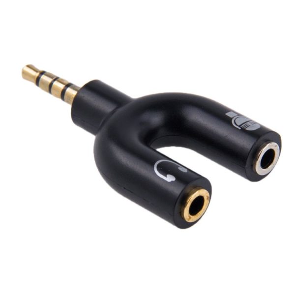 3.5mm Stereo Male to 3.5mm Headphone & Mic Female Splitter Adapter (Black)