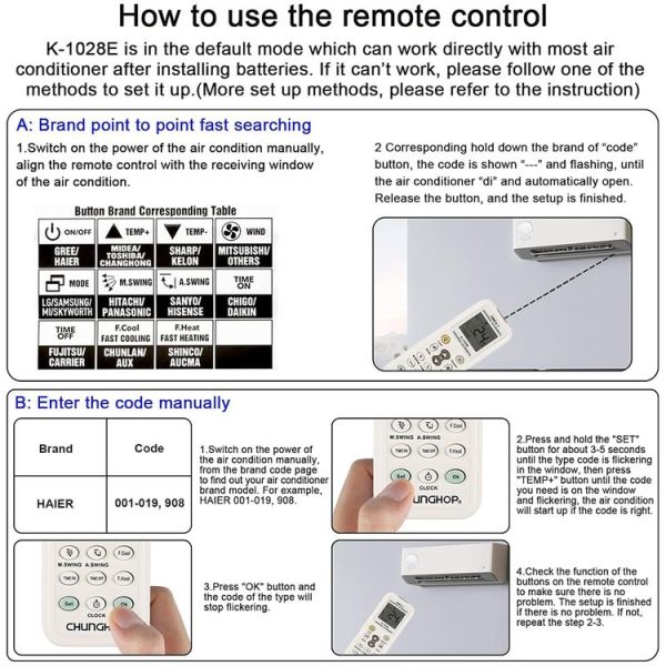 Chunghop K-1028E 1000 in 1 Universal A / C Remote Controller with Flashlight (White) - Image 7