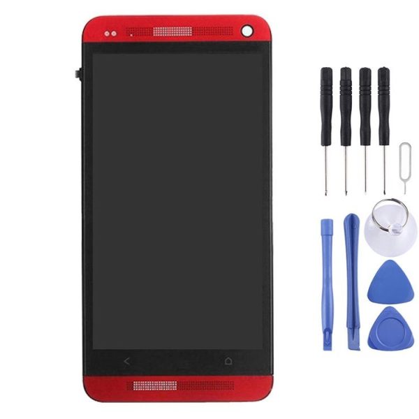 LCD Display + Touch Panel with Frame for HTC One M7 / 801e (Red)