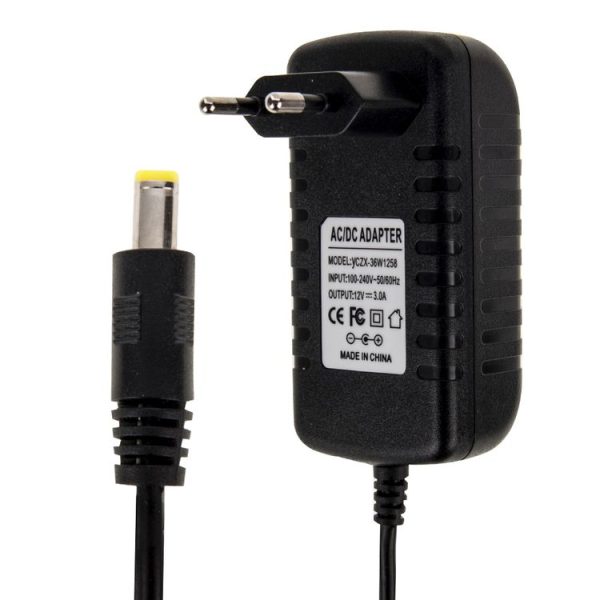 EU Plug AC 100-240V to DC 12V 3A Power Adapter, Tips: 5.5 x 2.1mm, Cable Length: about 1.2m (Black) - Image 3