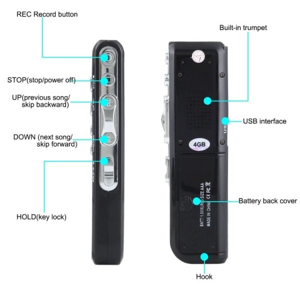 4GB Digital Voice Recorder Dictaphone MP3 Player, Support Telephone Recording, VOX Function (Black) (Black) - Image 6
