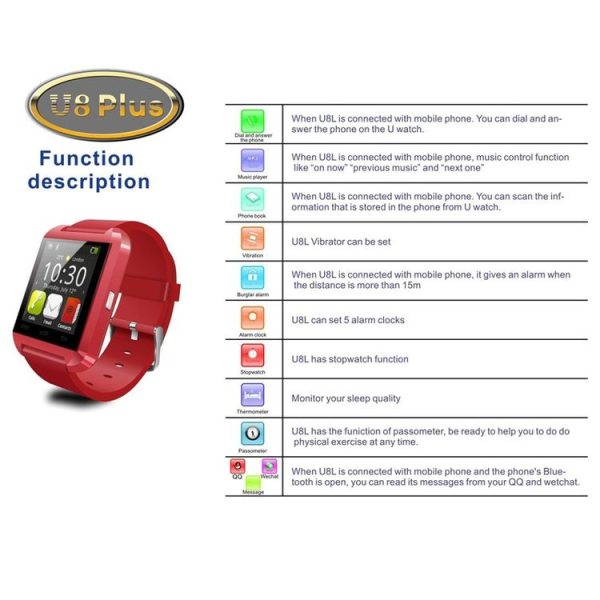 U8 Plus 1.44 Inch Capacitive Touch Screen Bluetooth V4.0 Smart U Watch, Support Pedometer / Sleep Monitoring / Remote Capture / Receive the call / Anti-lost (White) - Image 7