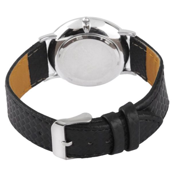 Black Dial Men Quartz Watch with Black Leather Watchband - Image 4