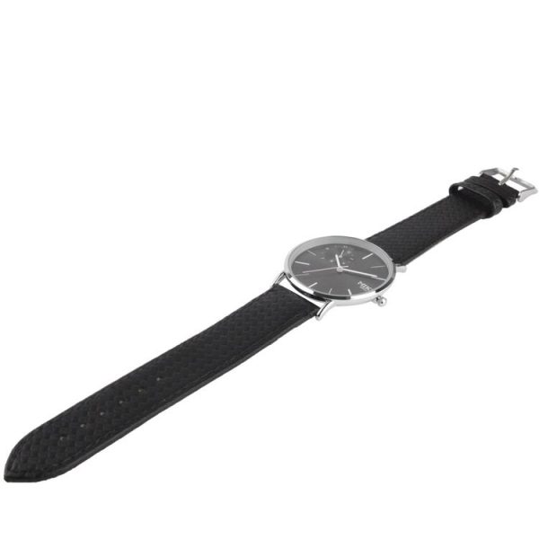 Black Dial Men Quartz Watch with Black Leather Watchband - Image 5