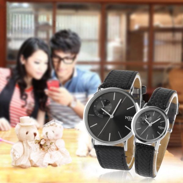 Black Dial Men Quartz Watch with Black Leather Watchband - Image 6