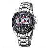 TVG Round Dial Hardlex Watch Window Luminous & Alarm & Week Display Function Quartz + Digital Double Movement Men Watch with Alloy Band (Black)
