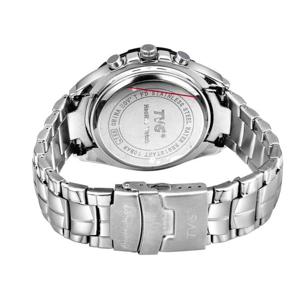 TVG Round Dial Hardlex Watch Window Luminous & Alarm & Week Display Function Quartz + Digital Double Movement Men Watch with Alloy Band (Black) - Image 3