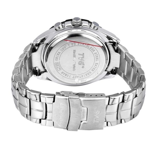 TVG Round Dial Glass Watch Window Luminous & Alarm & Week Display Function Quartz + Digital Double Movement Men Watch with Alloy Band (Black) - Image 3