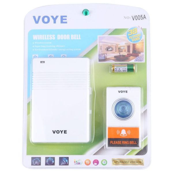 VOYE V005A Wireless Remote Doorbell with 38 Polyphony Sounds (White) - Image 5
