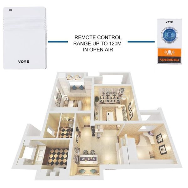 VOYE V005A Wireless Remote Doorbell with 38 Polyphony Sounds (White) - Image 6