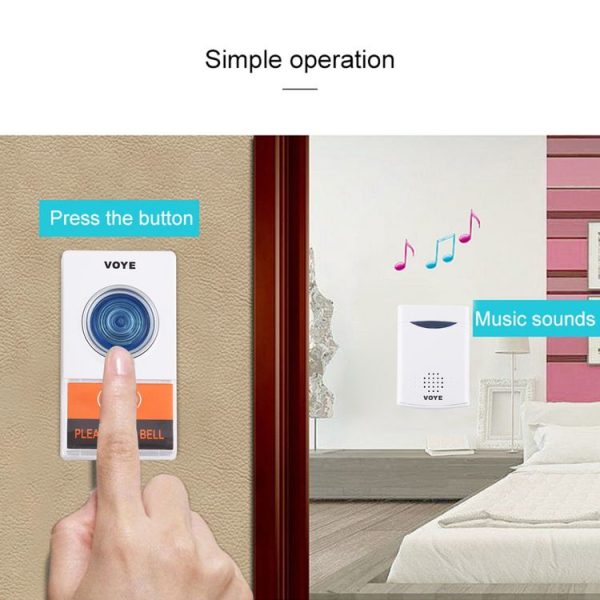 VOYE V006A Home Music Remote Control Wireless Doorbell with 38 Polyphony Sounds (White) - Image 9