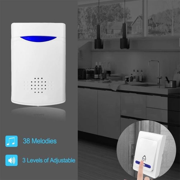 VOYE V006B2 Wireless Remote Control Chime Door Bell with Double-Receiver (White) - Image 5