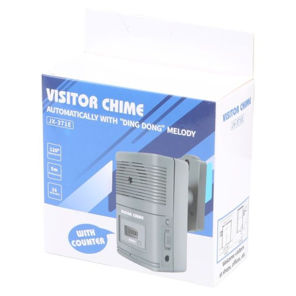 JX-371E Light Sensitive and Motion Activated Visitor Door Chime with 0.7 inch LCD Counter (Grey) - Image 7