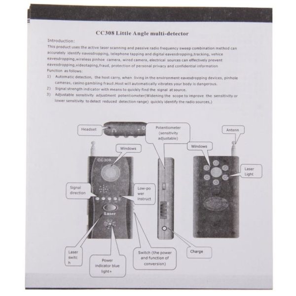 CC308+ Multi Wireless Camera Lens Detector Radio Wave Signal Detect Full-range RF GSM Device Finder (EU Plug) - Image 5