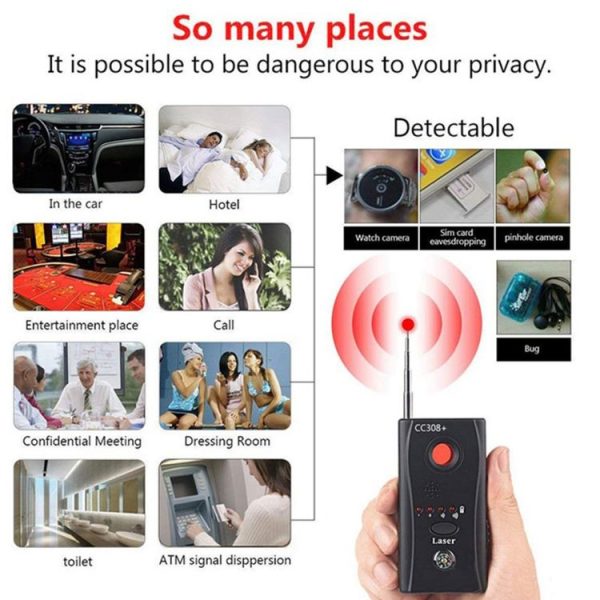 CC308+ Multi-Detector Full-Range All-Round Detector For Hidden Mini Camera / IP Lens / GMS / RF Signal Detector Finder (Black) - Image 7