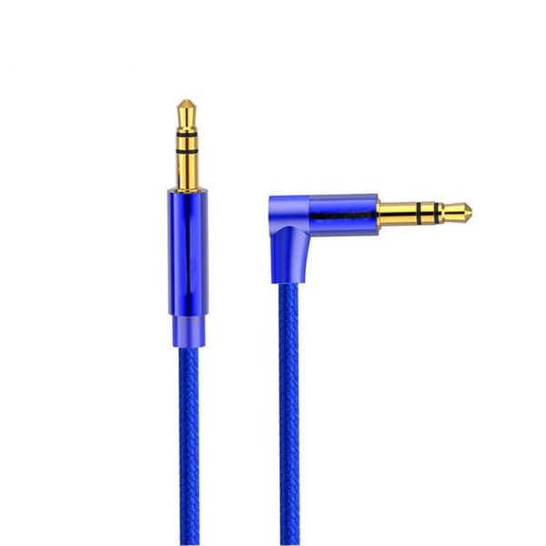 AV01 3.5mm Male to Male Elbow Audio Cable, Length: 50cm (Blue)