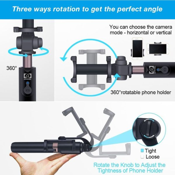 APEXEL APL-D3 Universal Live Broadcast Multifunctional Aluminum Alloy Bluetooth Selfie Stick with Tripod - Image 4