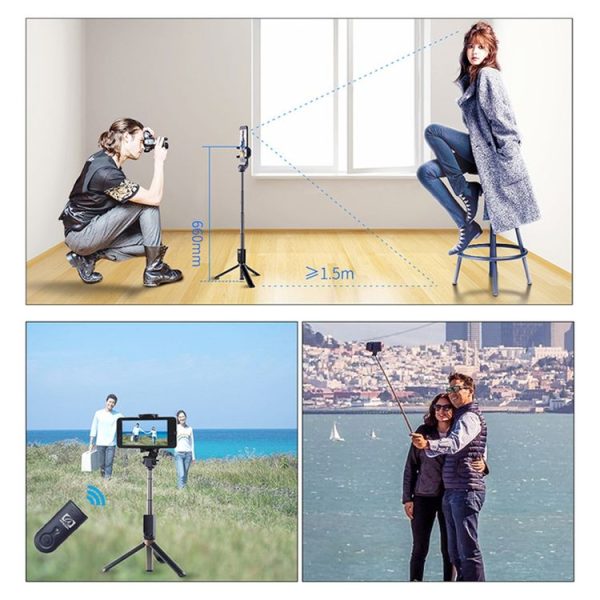 APEXEL APL-D3 Universal Live Broadcast Multifunctional Aluminum Alloy Bluetooth Selfie Stick with Tripod - Image 9