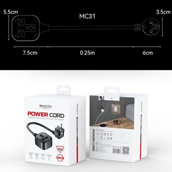 Yesido MC31 EU Plug to Universal Plug Power Extension Cable, Length: 0.25m - Image 10