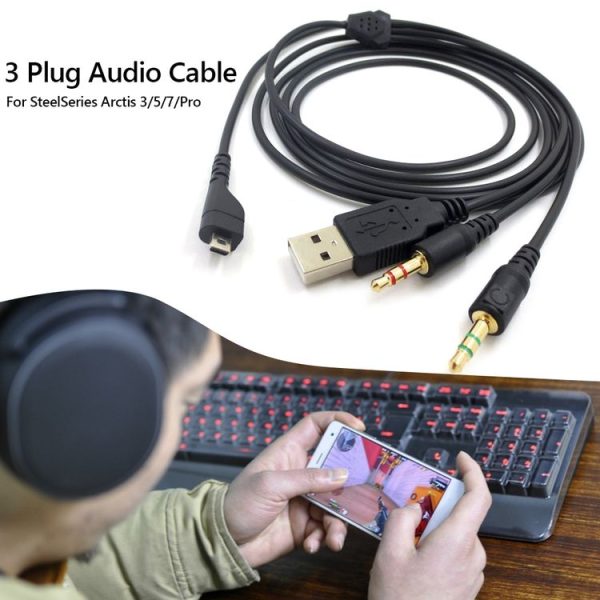 ZS0224 3-Prong Headphone Audio Cable for SteelSeries Arctis 3 / 5 / 7 / Pro (Black) - Image 6