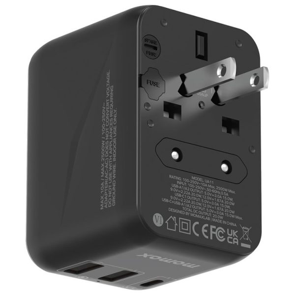 MOMAX UA11 1-World 20W PD Global Travel Fast Charger Power Adapter (Black) - Image 2