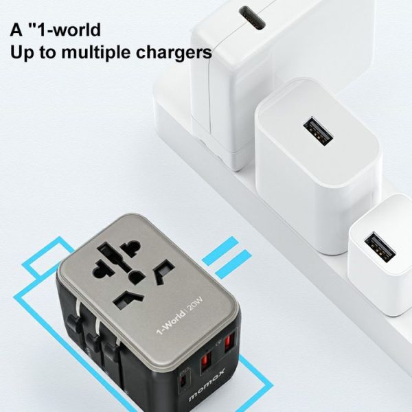 MOMAX UA11 1-World 20W PD Global Travel Fast Charger Power Adapter (Black) - Image 8